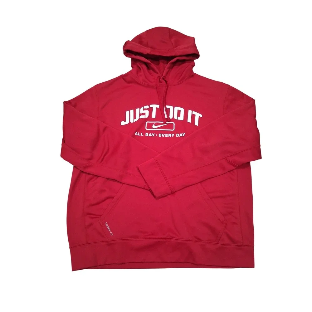 Nike Therma-FIT Hoodie Mens Red Just‎ Do It Graphic Performance Sweatshirt L
